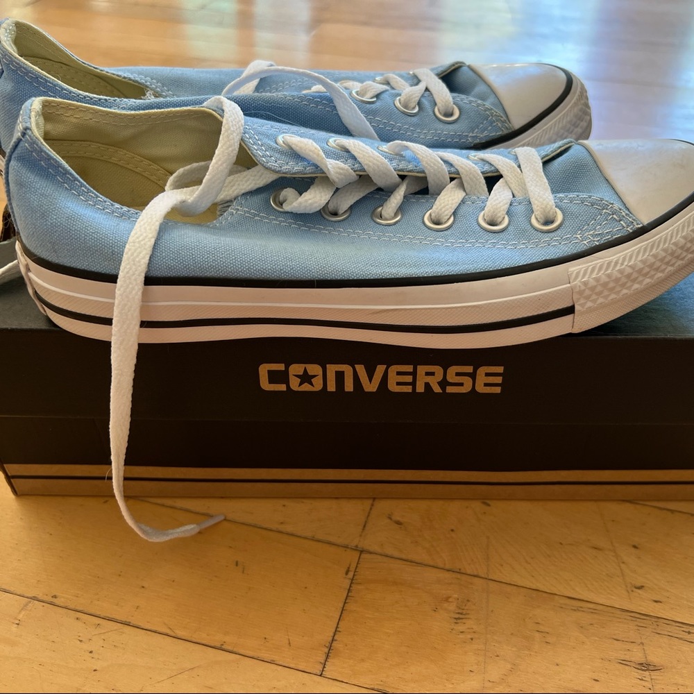Converse low tops sky blue. Women’s 8, Men’s 6. In EUC - worn once.